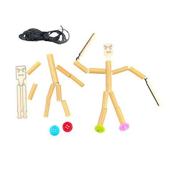 Bamboo Man Toy DIY Puppet Kit Children Interactive Game Bamboo Craft Material Kit for Boys Girls Gift