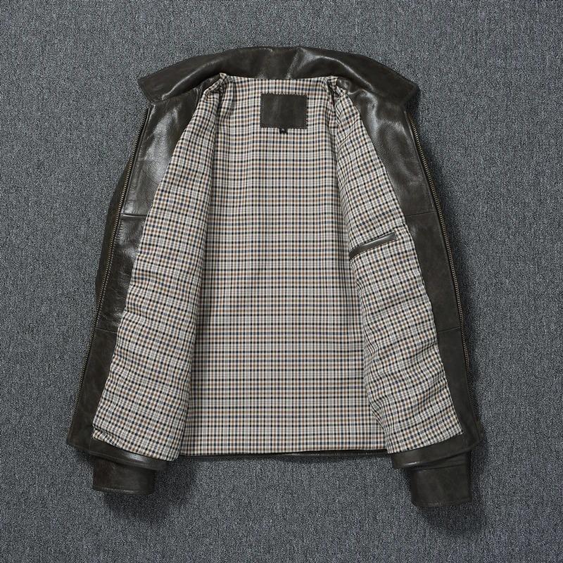 Китайский размер подлинная коровья мужская кожаная куртка мужские куртки тонкие серые коричневые воротник-стойка куртка для мужчин весна осень