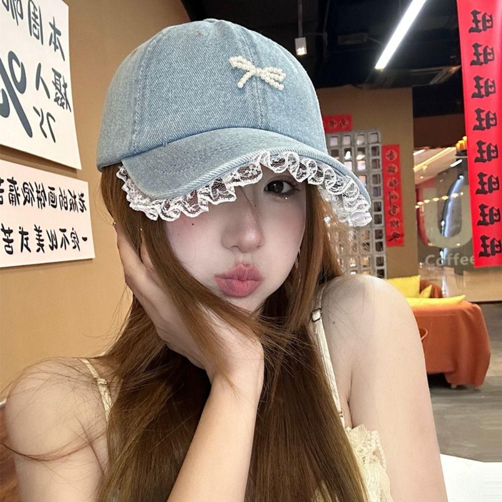 Bowknot Bowknot Baseball Hat Lace Denim Hat Versatile Bow Baseball Cap Sports