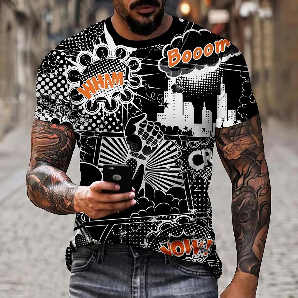 Мужская летняя футболка с короткими рукавами, популярная 3D-печать, персонализированная модная мужская футболка с круглым вырезом и короткими рукавами Harajuku Fash