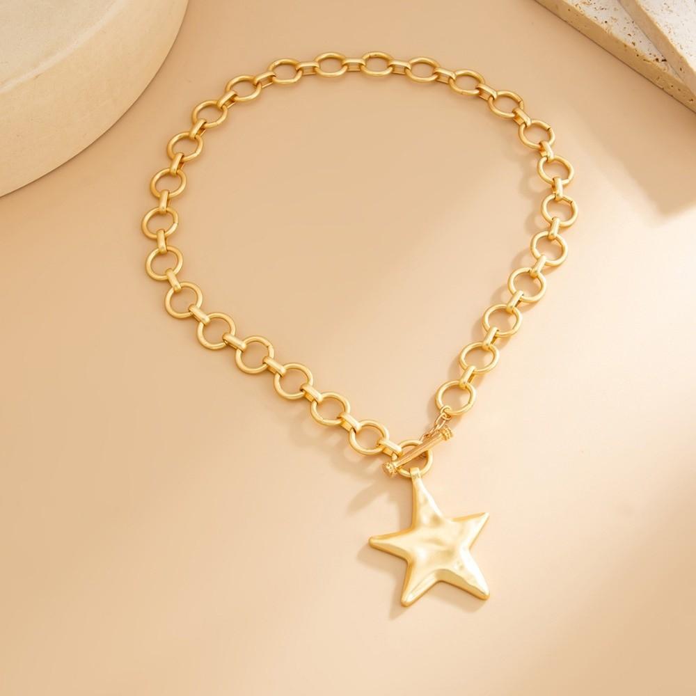 OT Buckle Chunky Chain Necklace Gold Color Clavicle Chain New Pentagram Pendant Necklace Jewelry