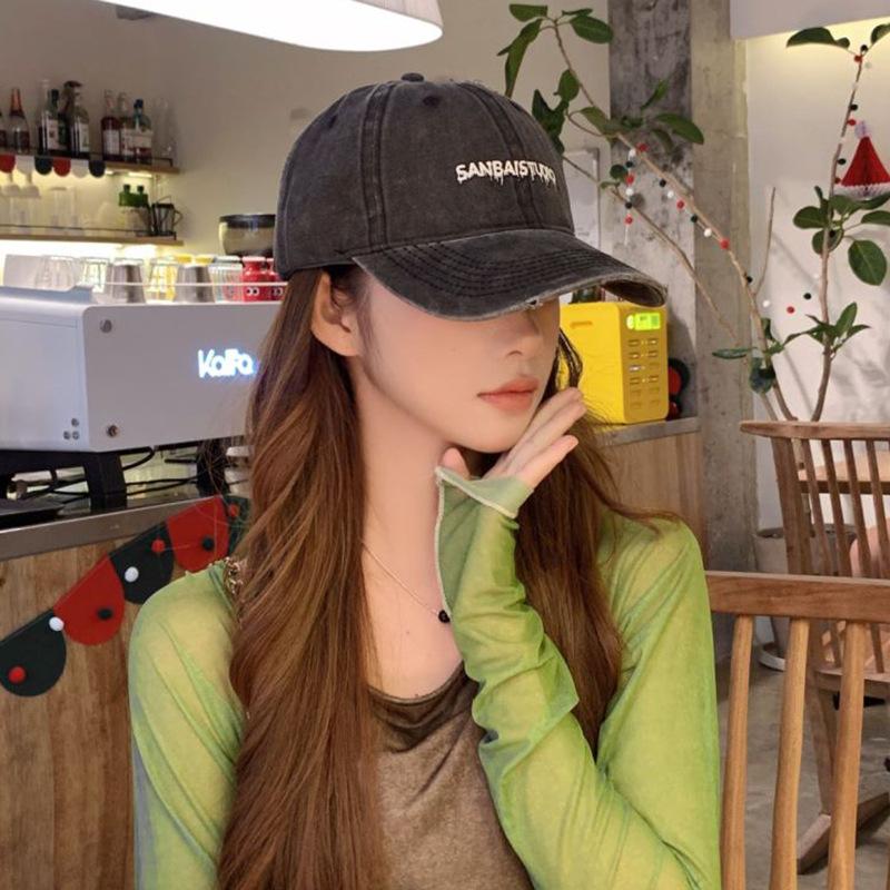 Baseball cap men's washed denim letter embroidery autumn and winter new outdoor sports sunshade cap tide