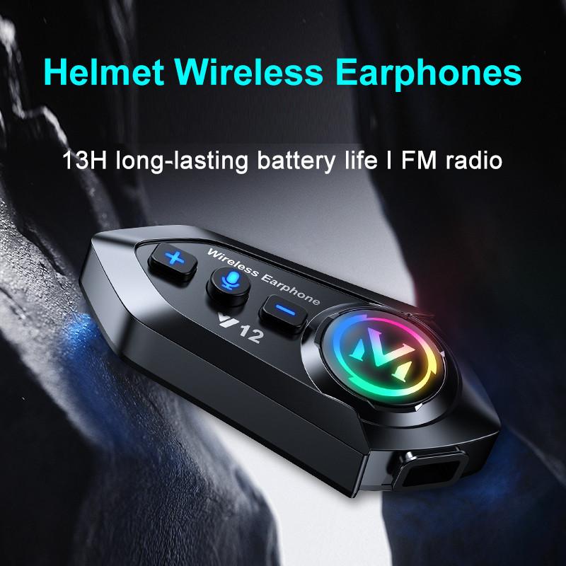 V12 Motorcycle Bluetooth Headset IP56 Waterproof Helmet Communication System with Noise Reduction and FM Radio
