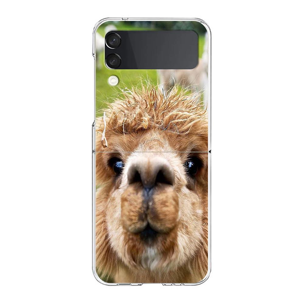 Phone Cover For Samsung Galaxy Z Flip 6 5 4 Case Transparent For Samsung Z Flip 3 Hard PC Foldable Shell Cute Alpaca Donkey Bags