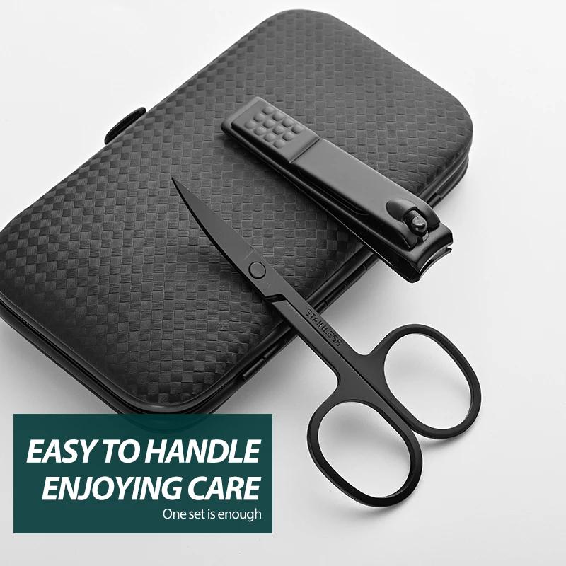 Unisex Mini Compact Gift Eyebrow Clip Tweezers Home Nail Clipper black red 7piece Set Large Opening Manicure Tool