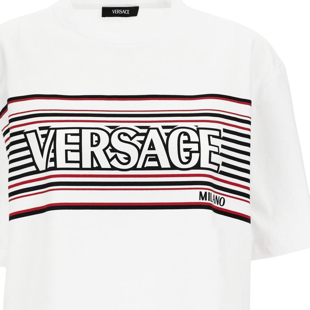 Versace Ss26 Полосатая футболка с принтом логотипа и букв, с круглым вырезом, с коротким рукавом, мужские топы 1014427-1A16038-2W1G0