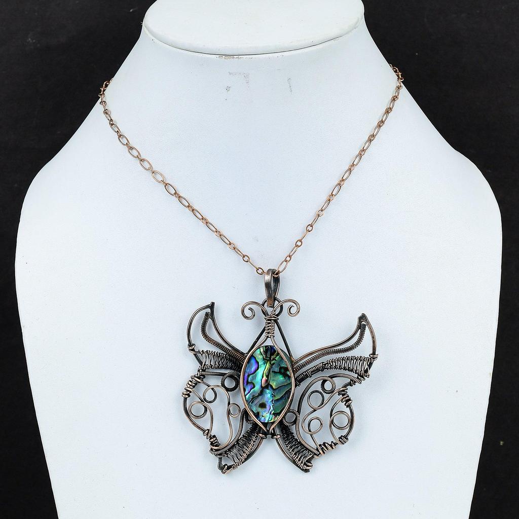 Подвеска из ракушки ушка, обернутая медной проволокой, подвеска из драгоценного камня, ювелирное изделие из ракушки ушка, подвеска в виде бабочки, подарок для него, ювелирное изделие из медной проволоки ручной работы