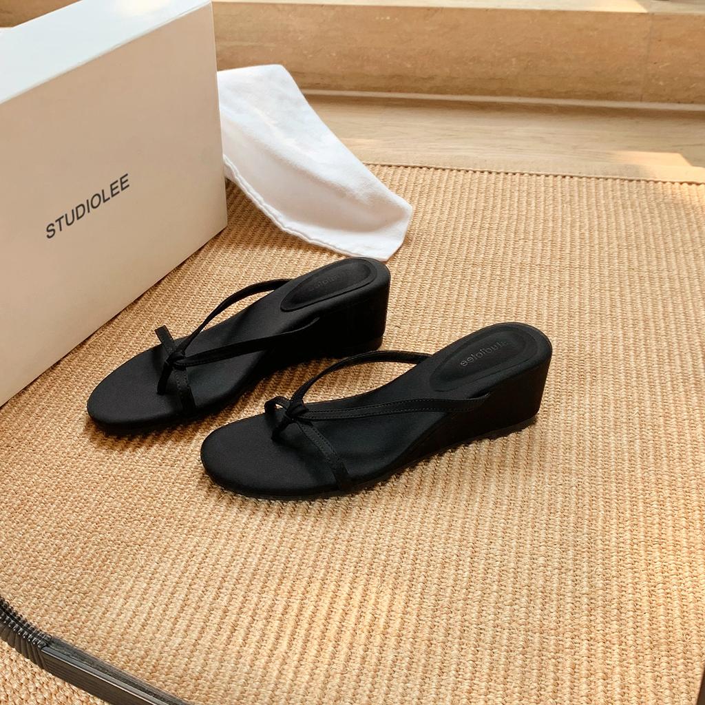 Sheepskin Grape Mother and High 6cm Slippers Women's Summer Toe Fairy Wind Outside Wearing Thin Strap Wedge Herringbone Cool Slippers