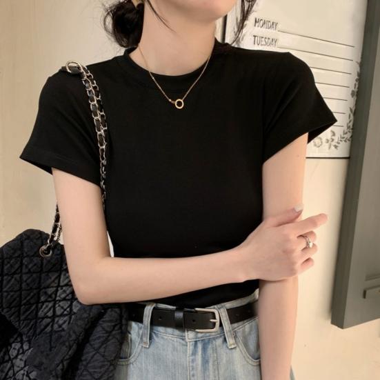 Женская приталенная футболка с круглым вырезом и короткими рукавами, пуловер, однотонная эластичная мягкая футболка, уличная одежда