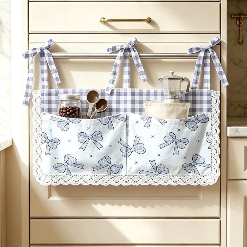 Strap Style Kitchen Oven Storage Curtain Vintage Floral Pattern Storage Pockets Bedroom