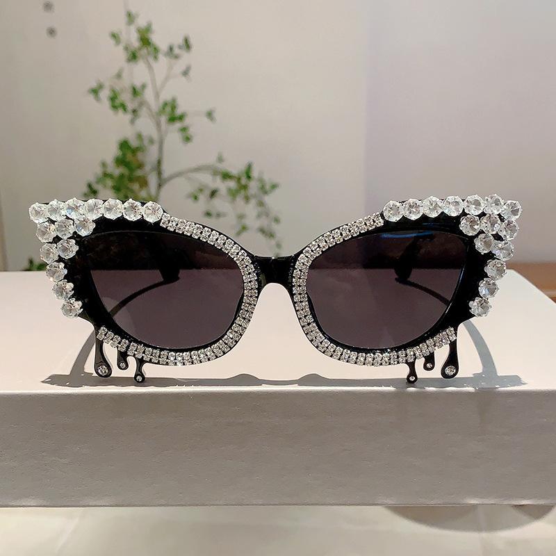 Неполяризованные модные солнцезащитные очки «кошачий глаз», женские блестящие кристаллы, высококачественные роскошные солнцезащитные очки, модные солнцезащитные очки для отпуска и пляжа