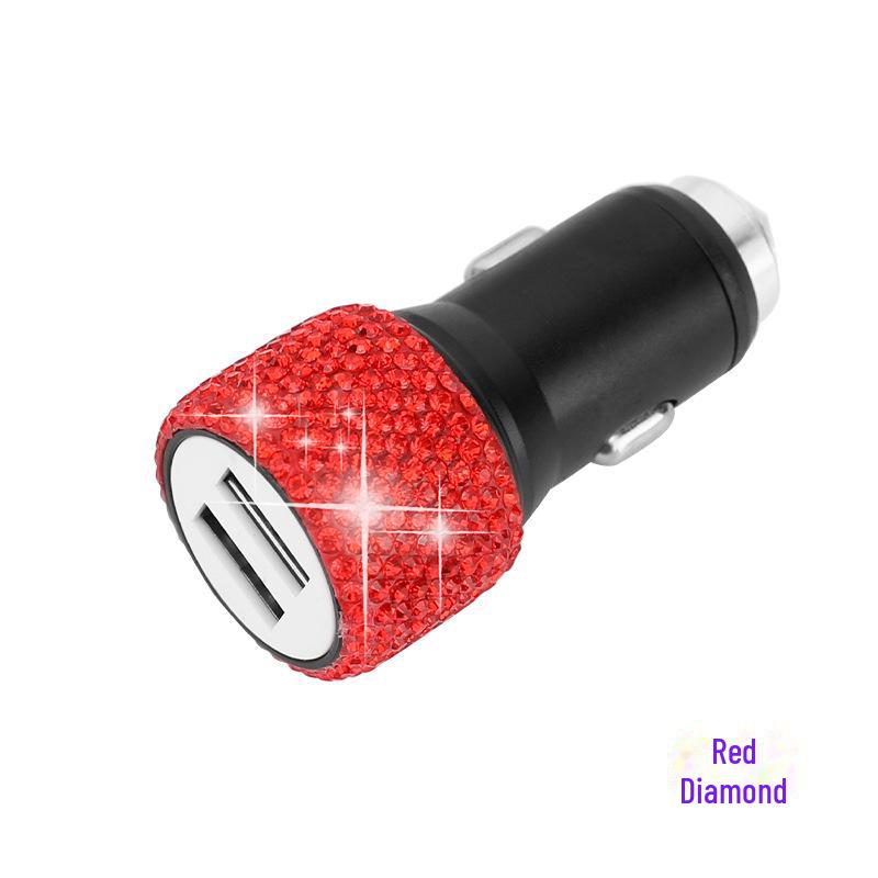 Автомобильное зарядное устройство с двумя USB-портами и алмазной инкрустацией, с интеллектуальным многофункциональным адаптером