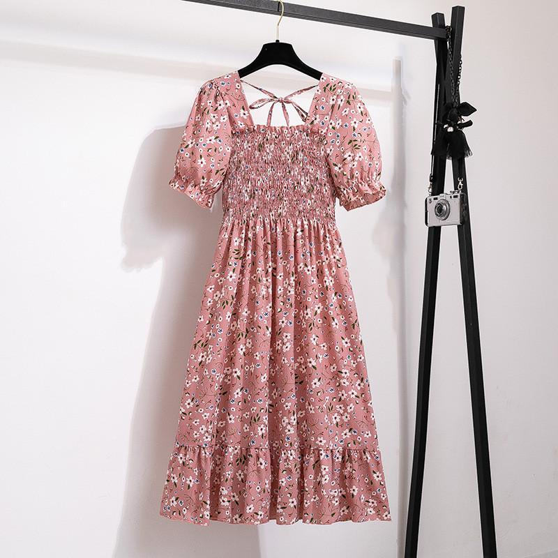 Vintage Floral Dress With Pleated Skirt And Cross Tie For Elegant Summer Workwear