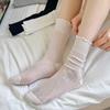 Однотонные свободные длинные носки для женщин, ажурные сетчатые тонкие дышащие носки средней длины, милые носки для девочек в стиле Лолиты и кавайи с оборками