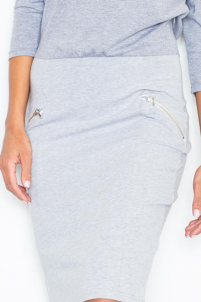 Elegant dress - sweatshirt dress with a boat neckline - gray dress M252 size