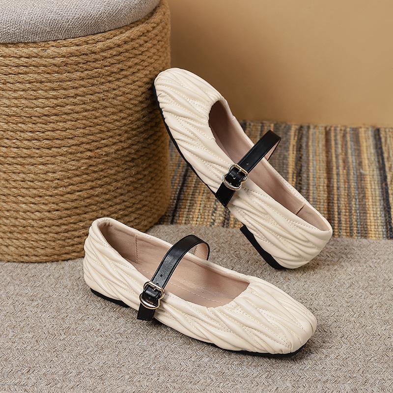 Женские балетки Мэри Джейн Туфли с квадратным закрытым носком, нарядные туфли без застежек на плоской подошве для женщин, повседневные туфли Мэри Джейн на плоской подошве с регулируемым ремешком на щиколотке