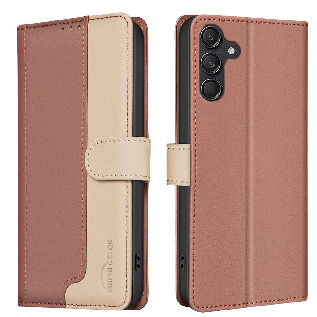 BINFEN COLOR BF33 For Samsung Galaxy F16 5G/M16 5G Leather Case Splicing Color RFID Blocking Wallet Stand Phone Cover
