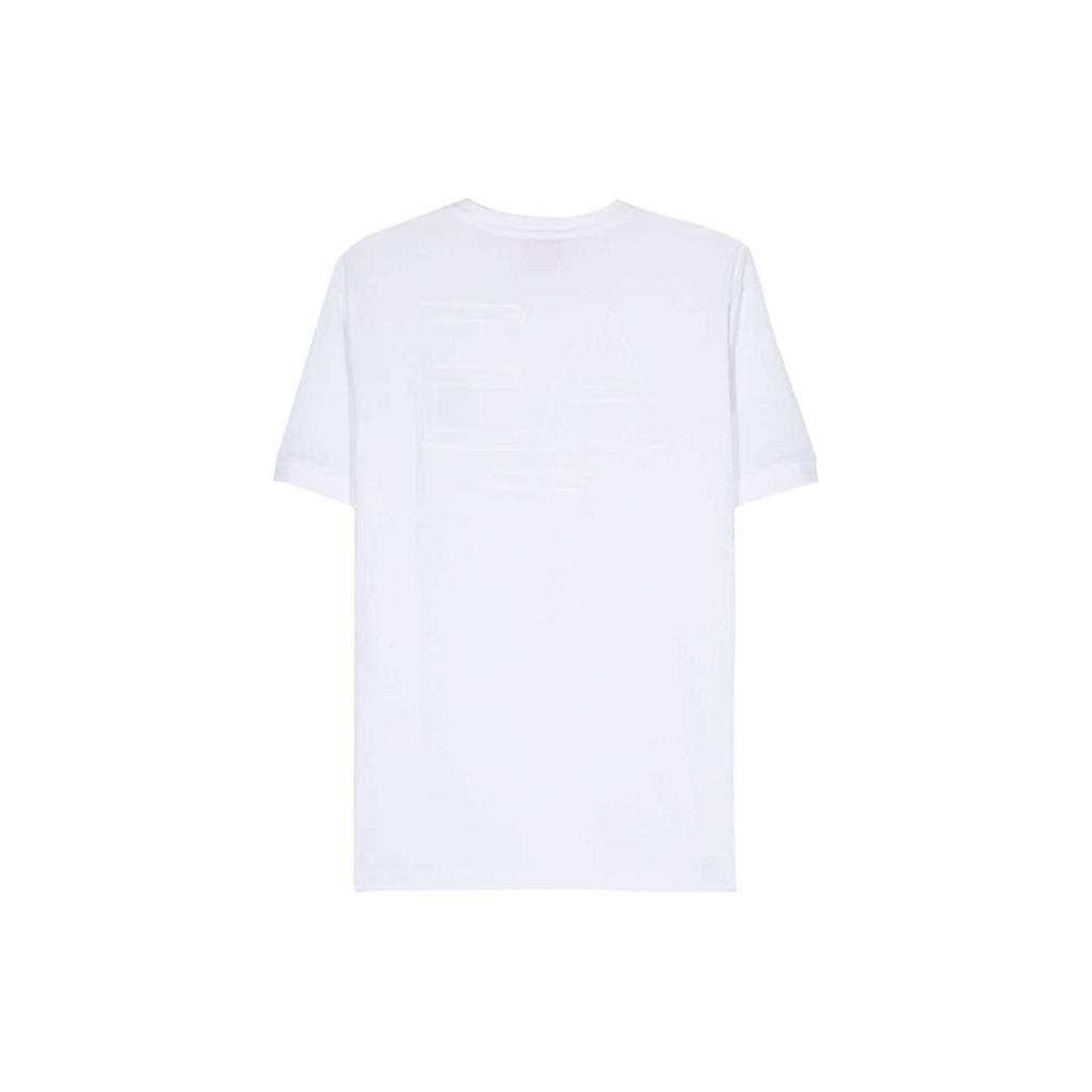 Emporio Armani EA7 Весна/Лето 2024 Однотонная футболка с круглым вырезом и коротким рукавом с нашивкой-логотипом Мужская одежда Белый 3DPT31-PJRGZ-1000
