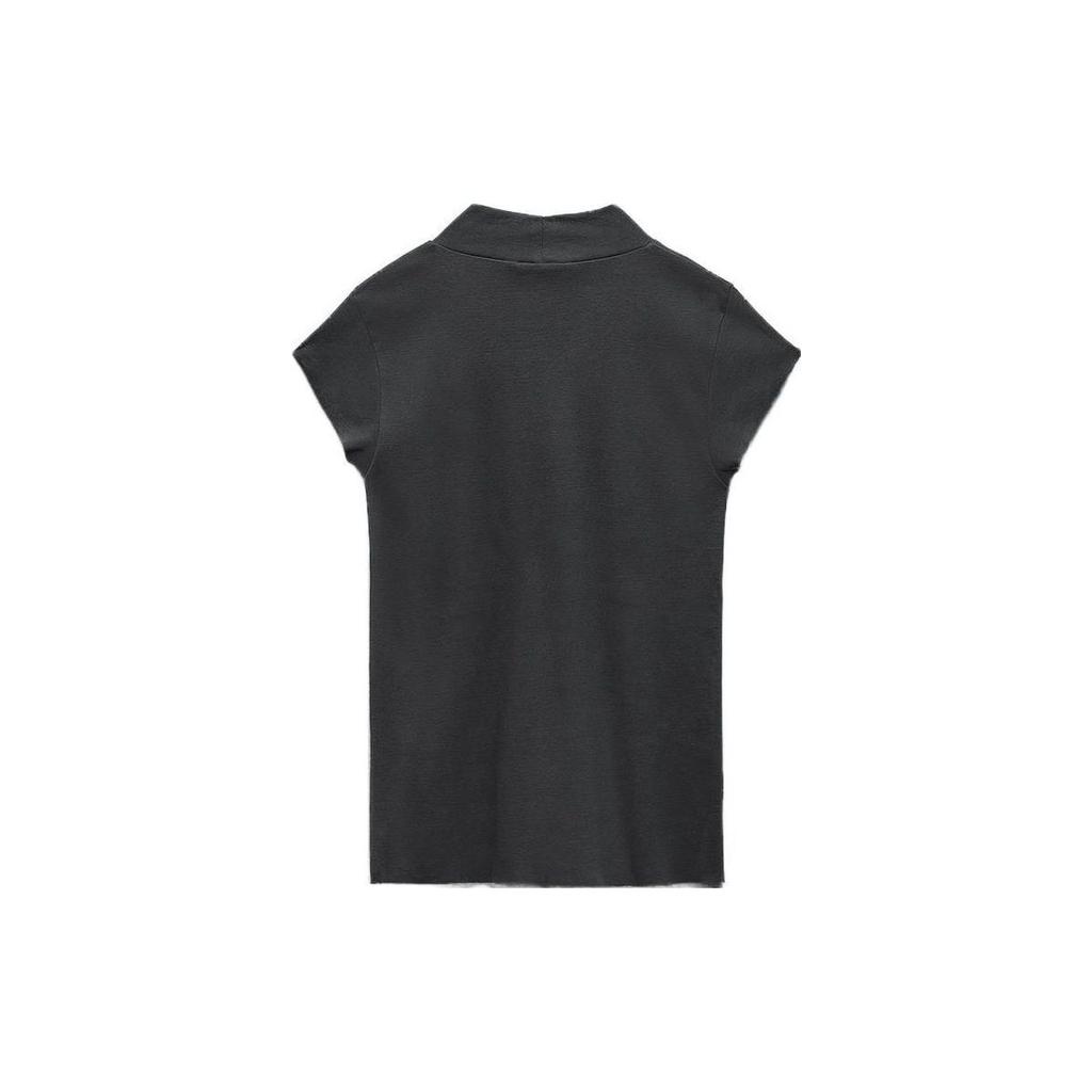 Zara Однотонная футболка с рубчиком, круглым вырезом и короткими рукавами, женский топ Lead 04174639818-33