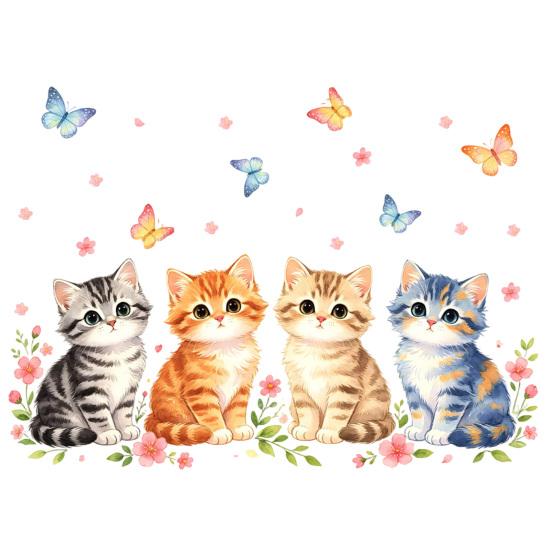 Весенний Кот Наклейка на Окно Мультяшный Кот Цветы Бабочки Наклейка на Окно Многоразовая Статическая Наклейка на Стекло для Ванной Кухни Стеклянные Двери Окна