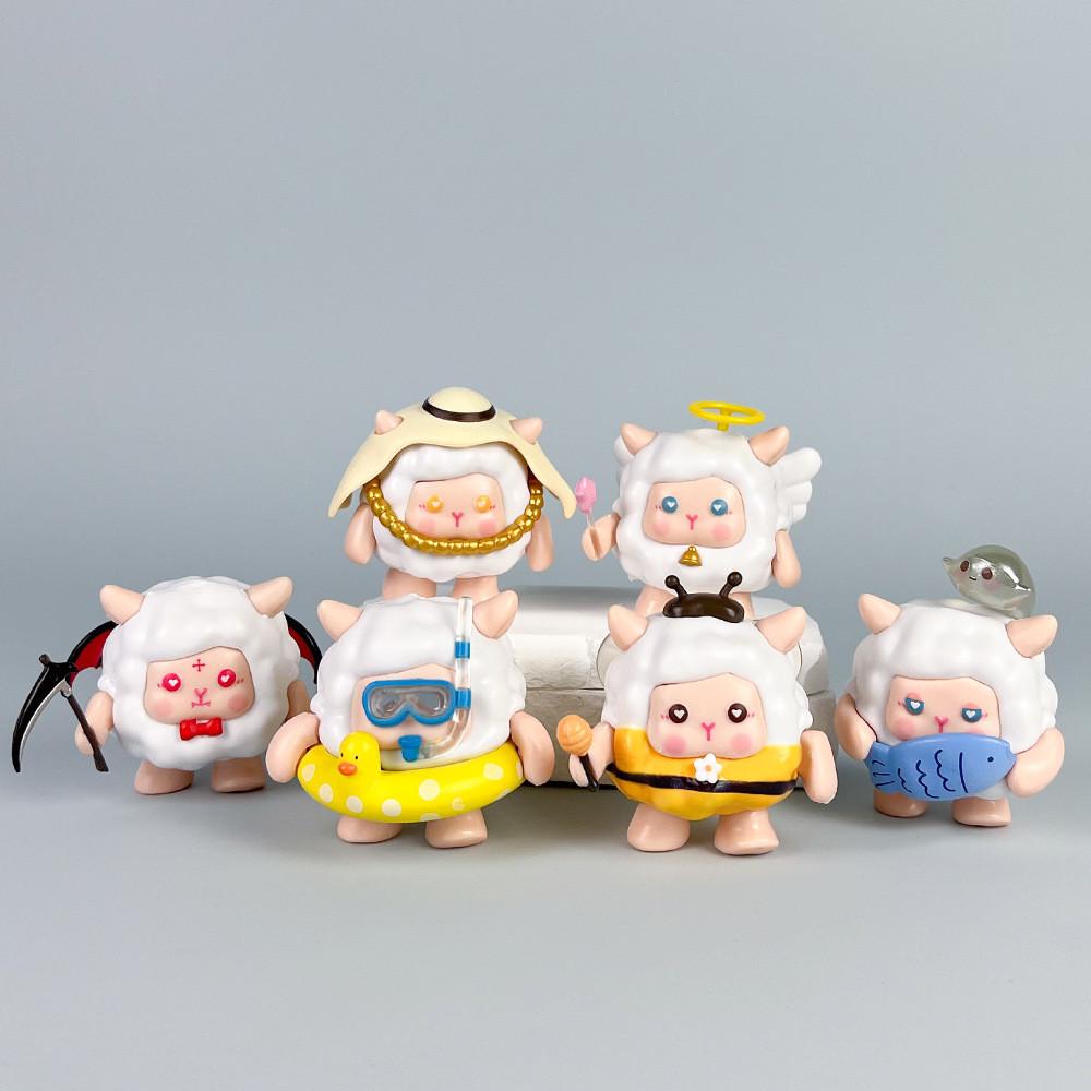 6 Eggy Pcs Party Sheep Design Mini Model Desktop Decoration Set Ornament