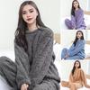 Женский пижамный комплект из 2 предметов, мягкий, удобный флисовый пуловер, рубчатый пижамный комплект, пушистый, теплый, плюшевый