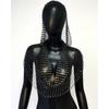Sexy Deep V Neck Backless Camisole For Women Shiny Rhinestone Hollow See Through Fishnet Hooded Tank Top Rave Festival Crop Tops