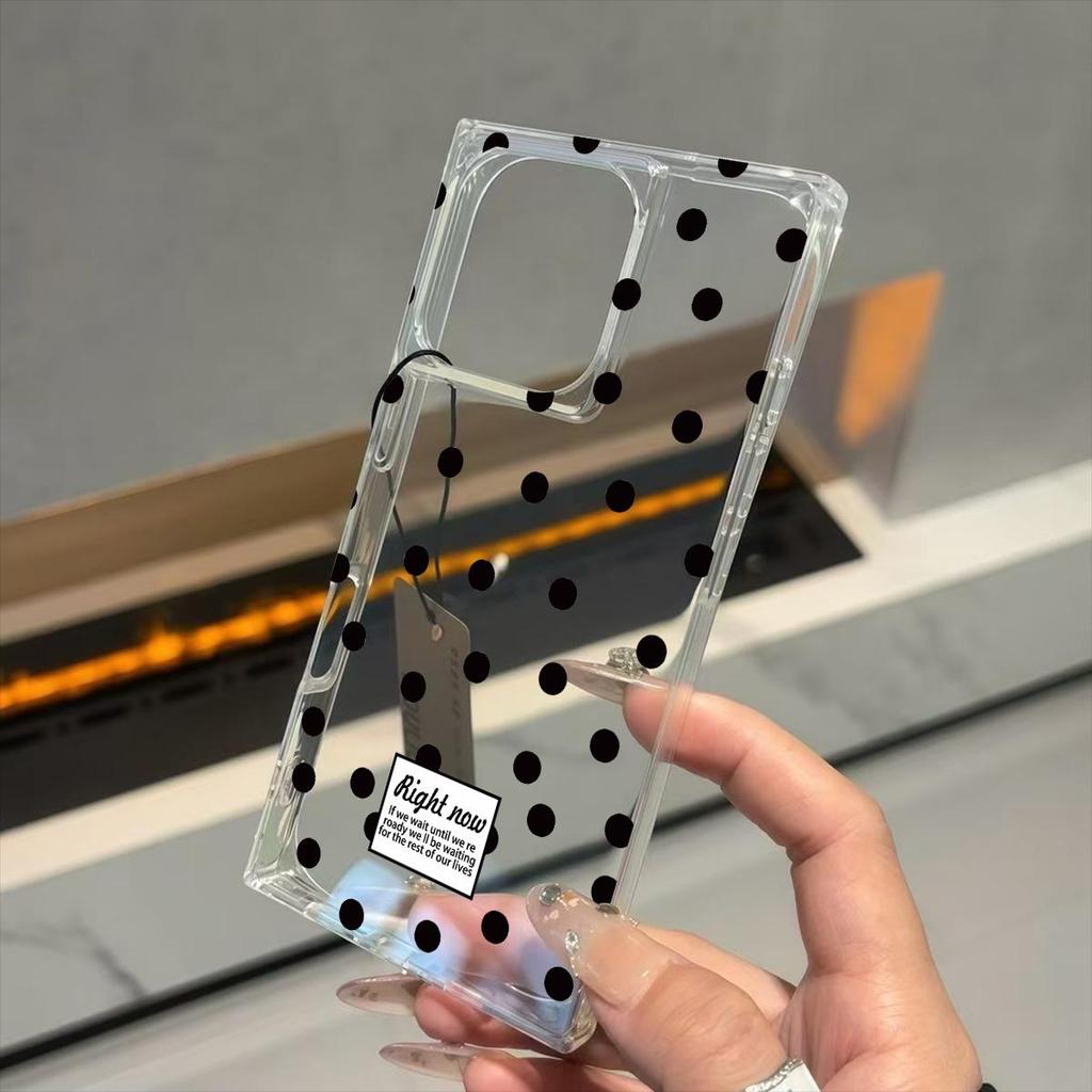 Square Back Tube Protection Clear Case For iPhone 12 16 ProMax 11 15 Plus 14 Pro Max 13 Anti-Oxygen,Black Polka Dots Pattern Casing