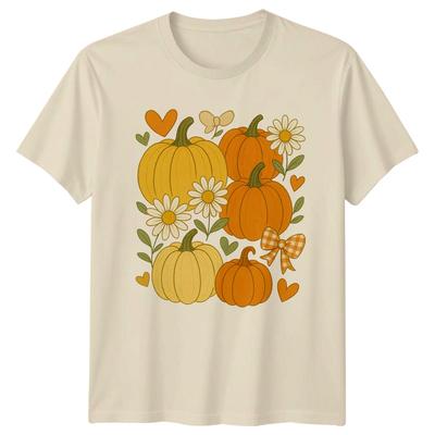 Fall Pumpkin Floral TShirt Autumn Thanksgiving Gift For Him And Her