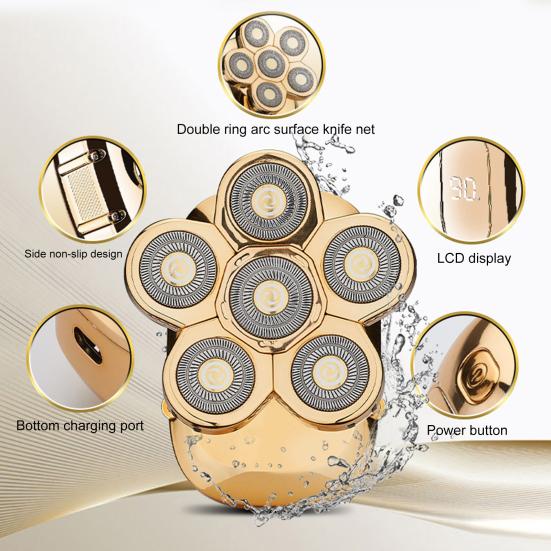 Электрическая бритва с 6 головками, IPX6, водонепроницаемая, из АБС-пластика, перезаряжаемый триммер для усов, инструменты для мужчин, с защитным чехлом для головы и щеткой для чистки