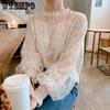 Shirt Women's White Korean Loose Long Sleeved Mesh Top Lantern Sleeve Lace Bottom Top Women's Shirt