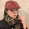 American Retro PU Leather Forward Hat Ancora Red Women's Autumn and Winter Face Showing Small Versatile Reverse Wear Painter Hat