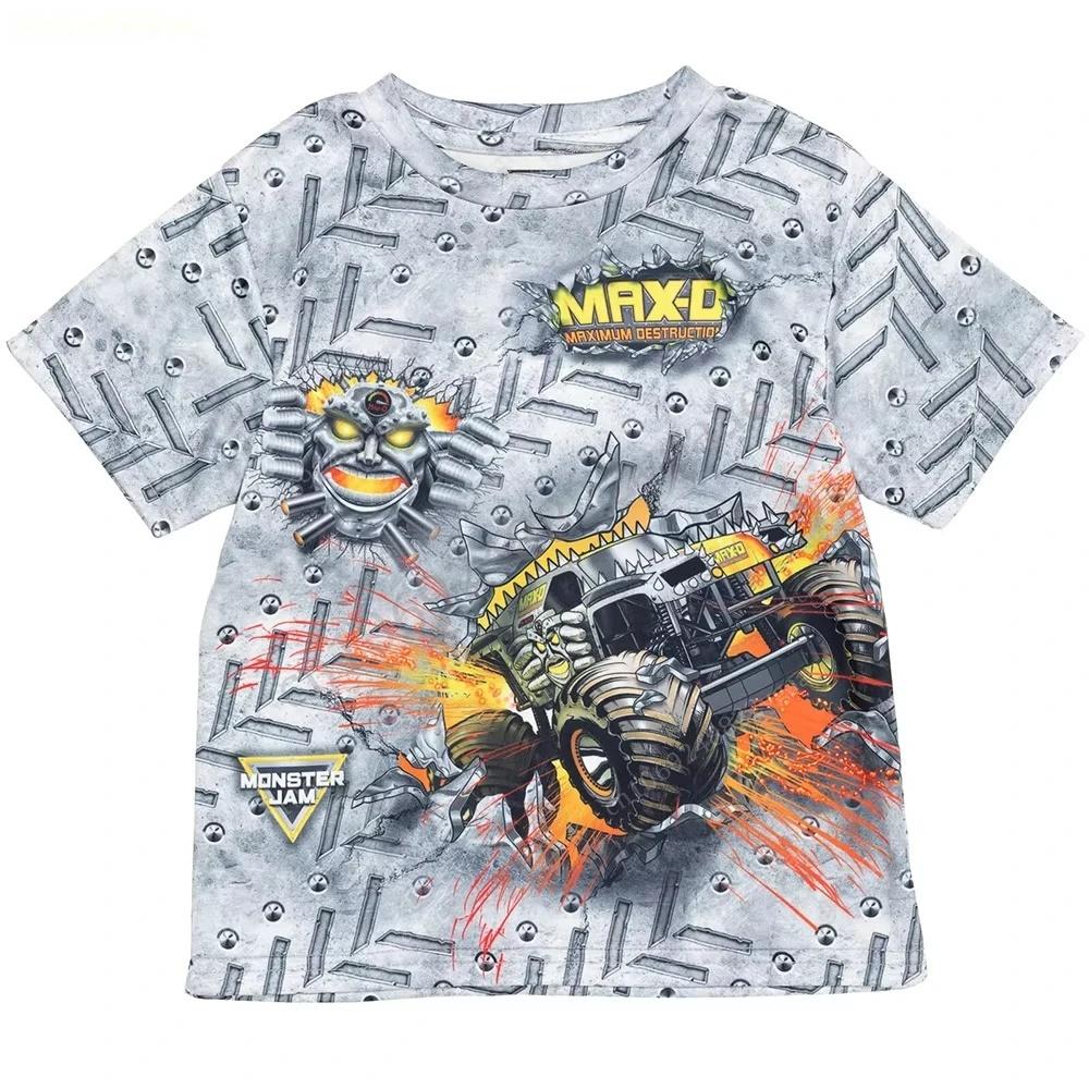 Summer Men's T-shirt Fashion Monster Truck Cartoon 3D Print Men's Short Sleeves T-Shirt Loose Casual Outdoor Men's and Women's Tees Tops
