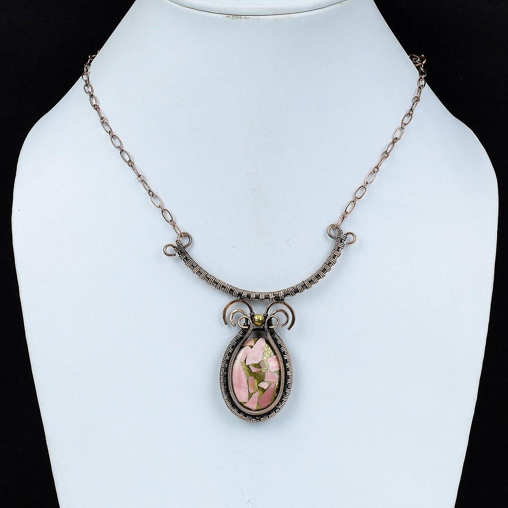 Copper Pink Opal Necklace Copper Wire Wrapped Gemstone Necklace Adjustable Necklace Handmade Necklace Wonderful Copper Jewelry Gift For Her