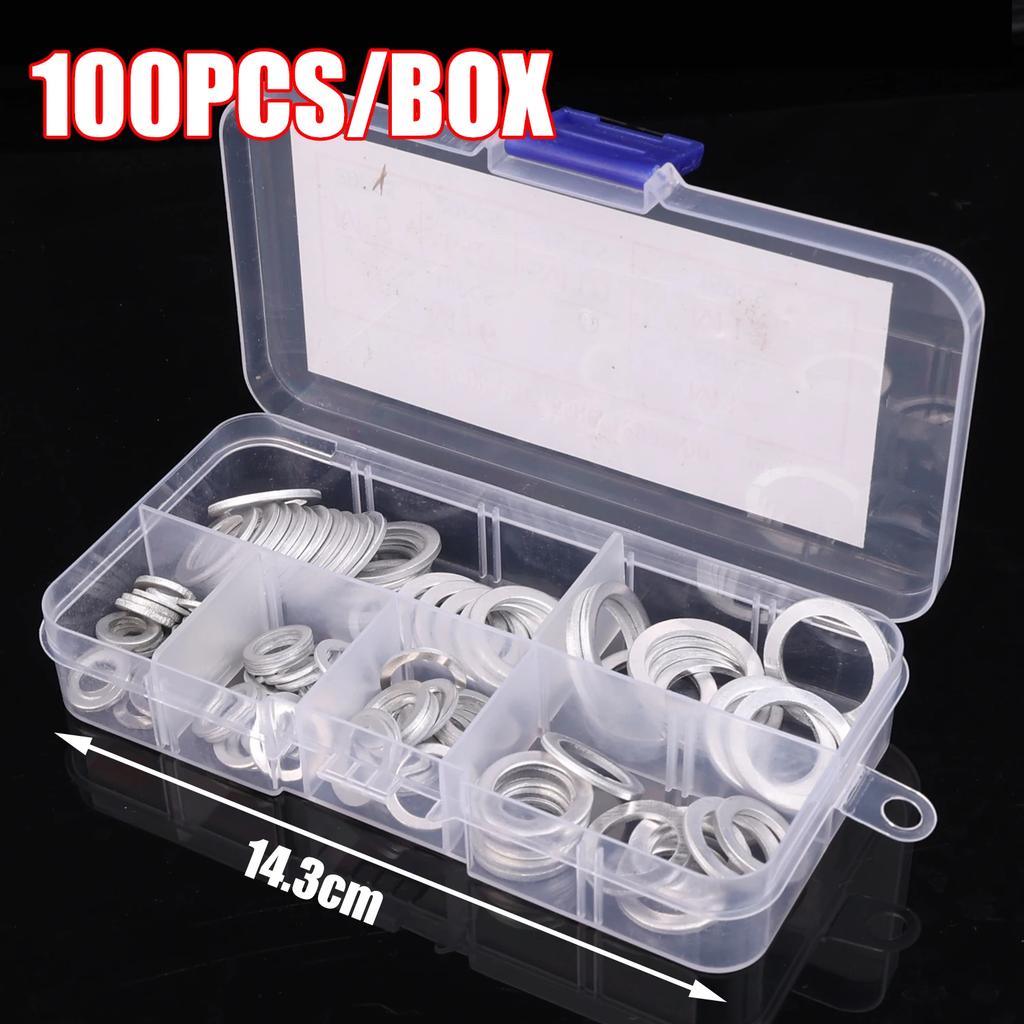 100PCS M6-M14 Car Sealing Gasket Aluminum Screw Washer Auto Engine Bottom Oil Drain Screw Sealing Gasket Accessories