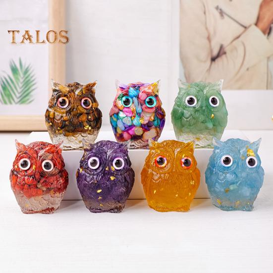 Украшение в виде совы из натурального хрусталя, ручная работа, фигурка совы из смолы с кристальным гравием внутри, коллекционное красочное украшение в виде совы для домашнего декора, исцеления Рейки