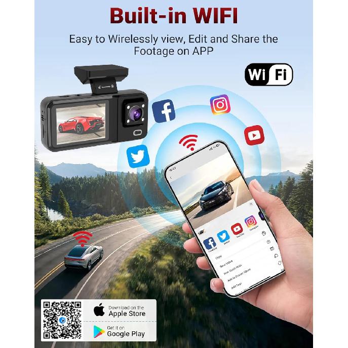 WIFI 3 Camera Dash Cam Cabin Car Dvr 1080P Interior Vehicle Three Way Channel Dvrs Recorder Video Registrator Dashcam Camcorder