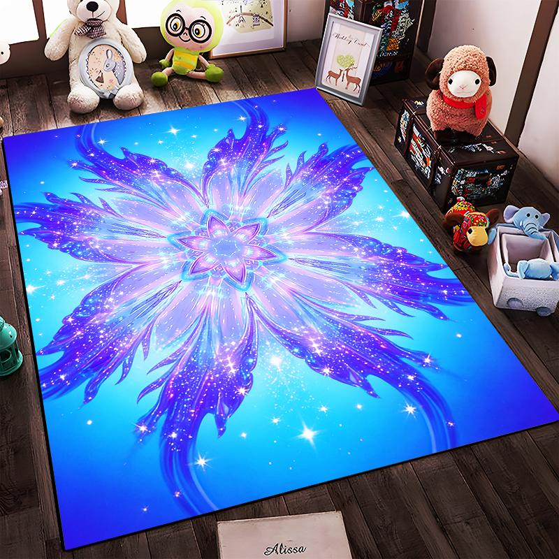 "Blue Galaxy Flower Design Carpet with Abstract Starry Artwork" Suitable for use as an anti-slip for living room bedroom sofas