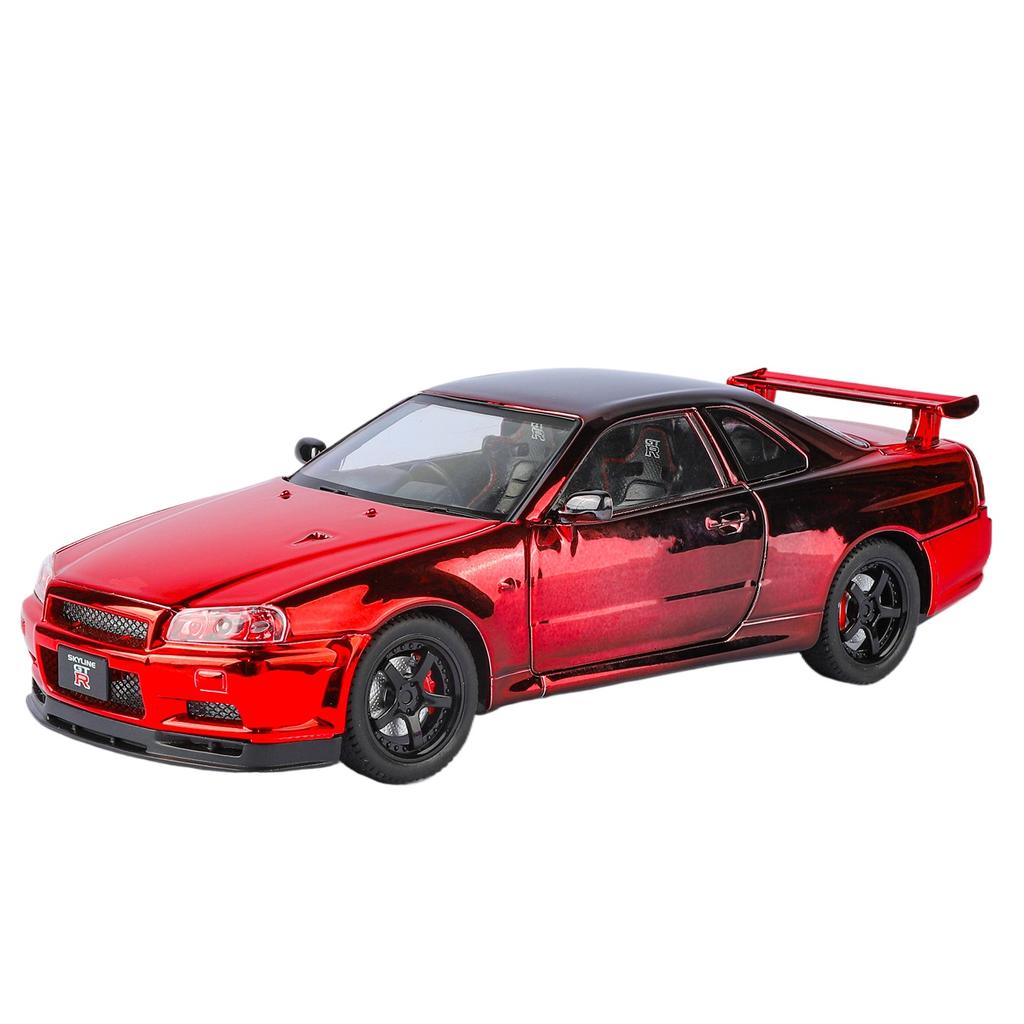 1/24 Nissan Хромированный GT-R GTR R34 Сплав Спортивный Автомобиль Модель Литье под Давлением Металл Трек Гонки Автомобили Модель Звук Свет Детские Игрушки Подарок