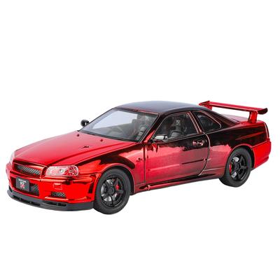 1/24 Nissan Хромированный GT-R GTR R34 Сплав Спортивный Автомобиль Модель Литье под Давлением Металл Трек Гонки Автомобили Модель Звук Свет Детские Игрушки Подарок