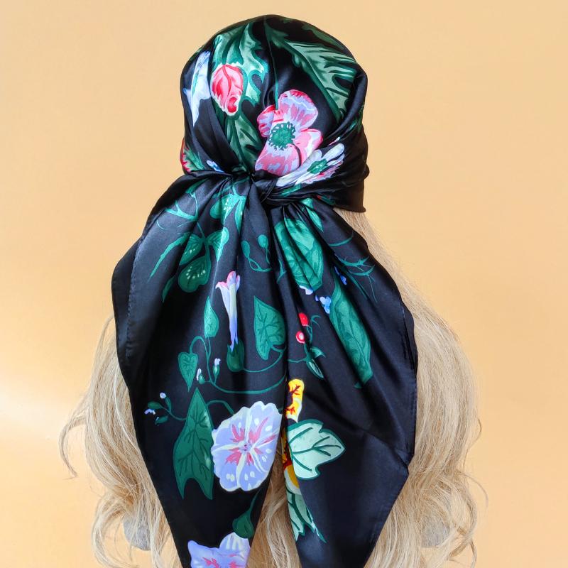 The Four Seasons Popular Shawls Fashion Design Sunscreen Scarves Luxury 90X90CM Square Silk Hijab New Women Beach Headscarf