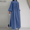 Women Casual Stand Collar Long Sleeve Loose Dress