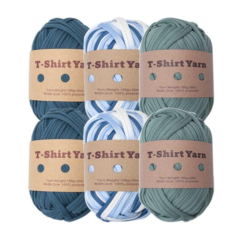 6 шт. Трикотажная пряжа Эластичная ткань Пряжа для вязания крючком для DIY вязания, Пряжа-спагетти Толстая пряжа для ручного вязания сумки