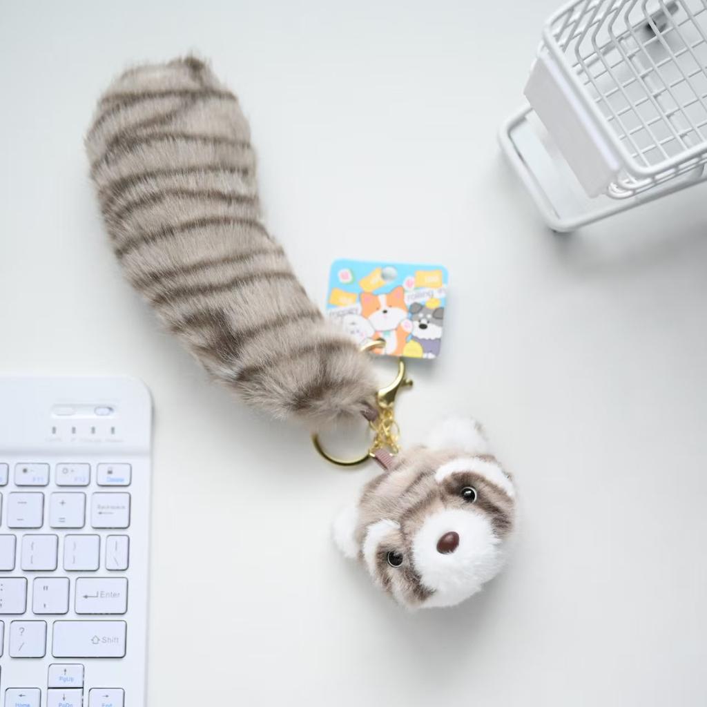 18cm Long tail Squirrel Raccoon Bear Plush Pendant Kawaii Animals Hairy Plush Keychains Bag Car Phone Hanging Plush Keyrings