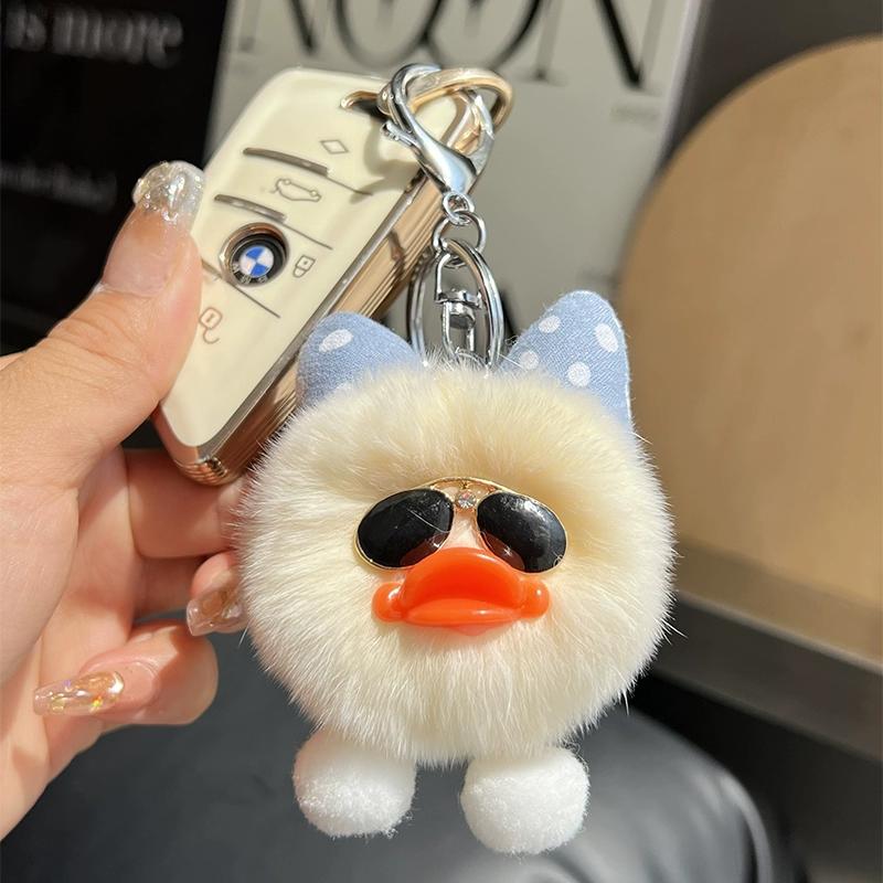 [Cute Little Duck] Rex Rabbit Hair Little Yellow Duck Cart Keychain Pendant Pom-pom Doll Bag Pendant