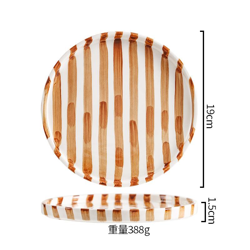 Минималистский набор из нарисованных вручную полосатых чашек и тарелок, керамическая чашка для кофе с молоком, чашка для послеобеденного чая объемом 280 мл/9,5 унций, домашний напиток