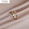 14K Real Gold Plating Korean  Design Fashion Jewelry Colored Zircon Ring Women's Trend Daily Work Opening Adjustable Ring