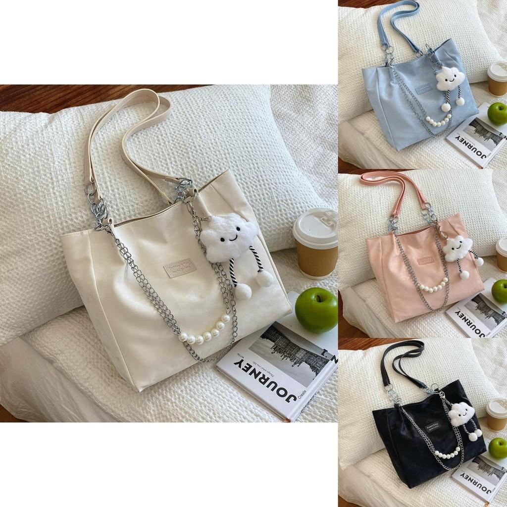Stylish Large Capacity Student Tote Bag For Women In Trendy Street Style Available In Black Blue Pink And Cream