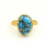 Кольцо из желтого золота с синей медью и бирюзой, ювелирные изделия ручной работы, подарок на годовщину, кольцо в стиле бохо, кольцо с безелем, кольцо унисекс, серебро 925 пробы