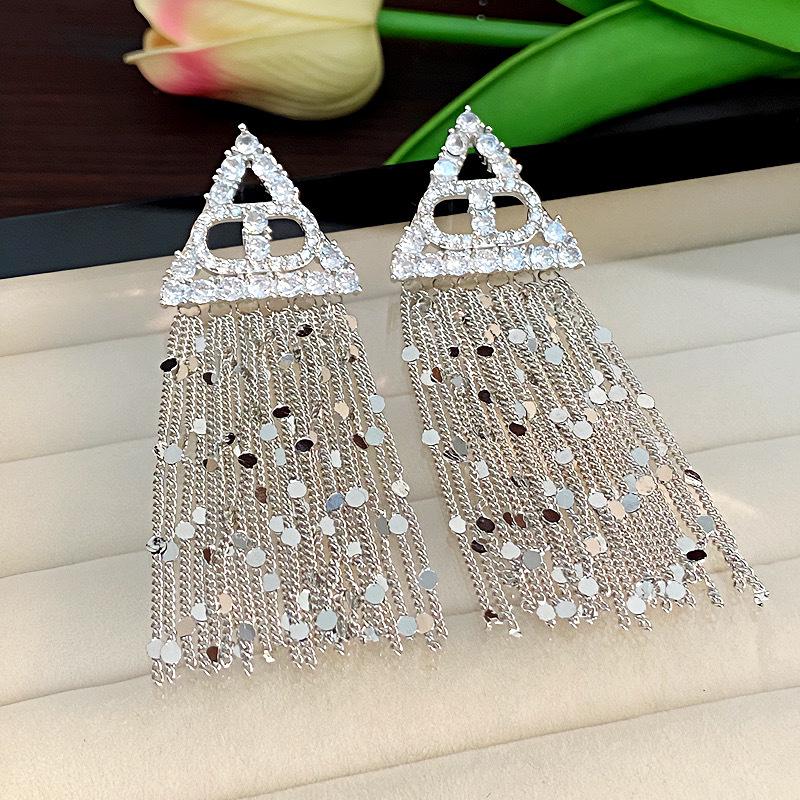 Элегантные треугольные серьги-кисточки с цирконами и пайетками — роскошные ювелирные украшения для женщин